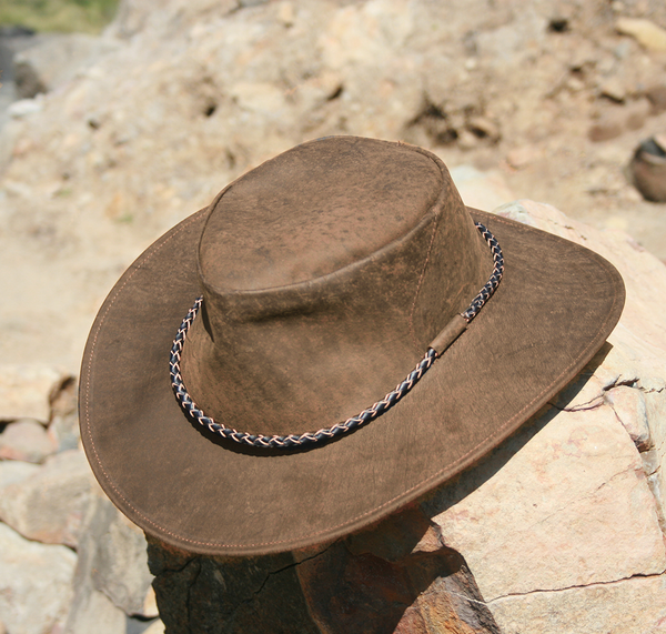Southern Cross Kangaroo Suede Leather Hat In Brown